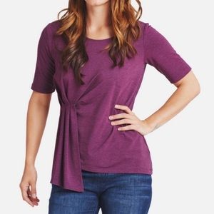 Betabrand Christine Short Sleeve Dragonfruit Purple Gathered Tee Women’s XL